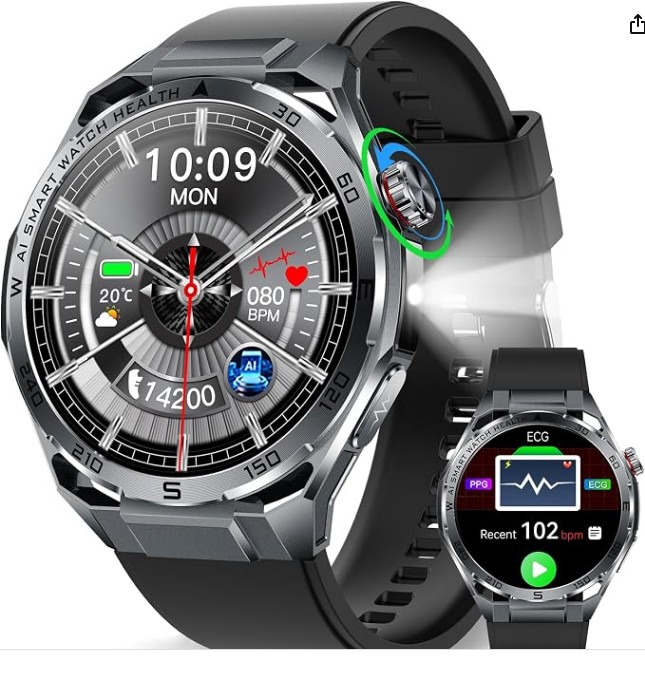 AI GPT Smart Watch for Men, Health Analysis, ECG+HRV/Blood Pressure, Black
